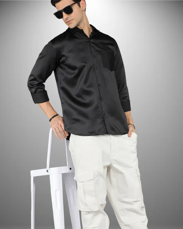 Mens_Satin_Fabric_Solid_Black_Shirt