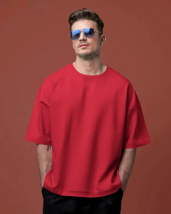 Mens_Solid_Oversized_Fit_Red_Tshirt_Made_With_Premium_Biowashed_Loopknit_Cotton_Fabric