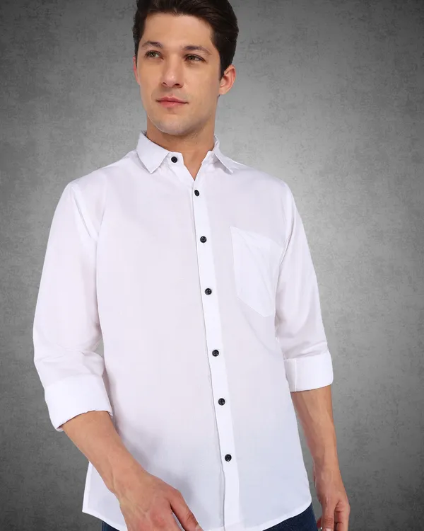 White_Solid_Casual_Cotton_Blend_Shirt_For_Men