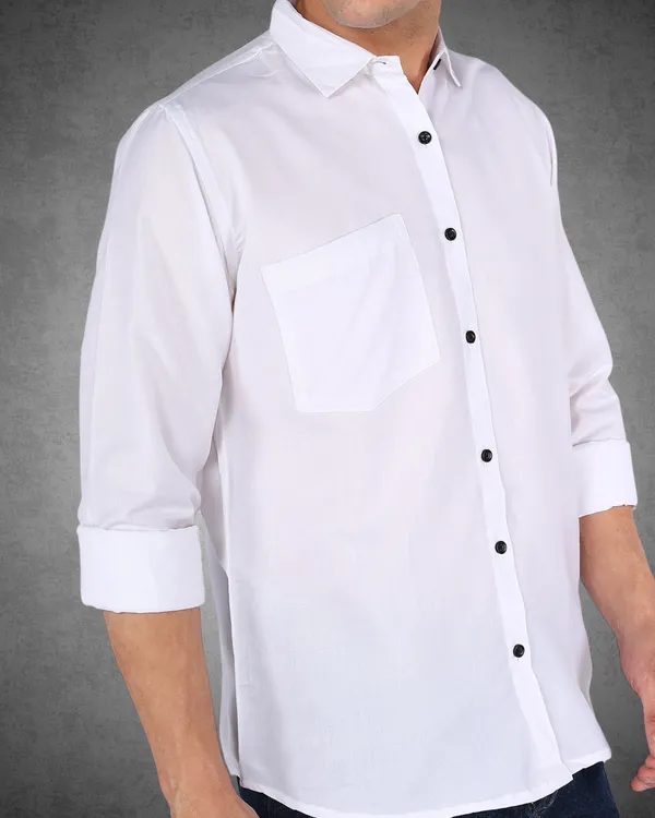 White_Solid_Casual_Cotton_Blend_Shirt_For_Men