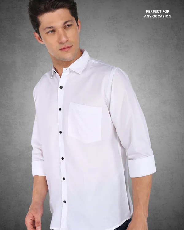 White_Solid_Casual_Cotton_Blend_Shirt_For_Men