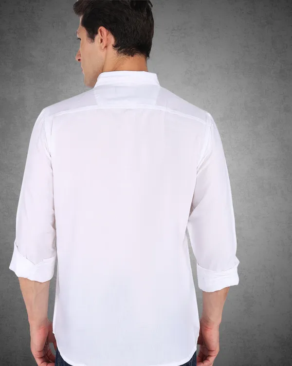 White_Solid_Casual_Cotton_Blend_Shirt_For_Men