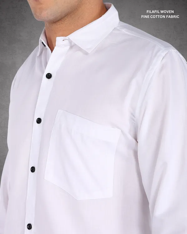 White_Solid_Casual_Cotton_Blend_Shirt_For_Men
