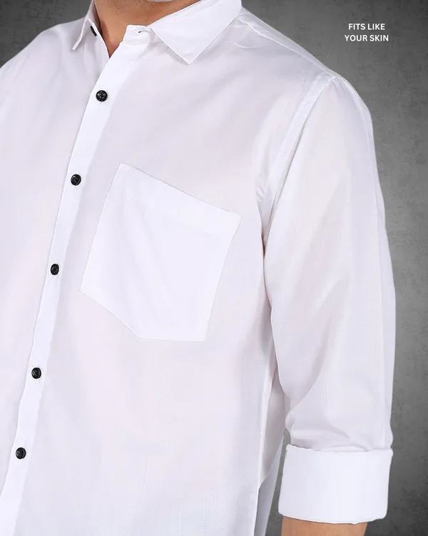 White_Solid_Casual_Cotton_Blend_Shirt_For_Men