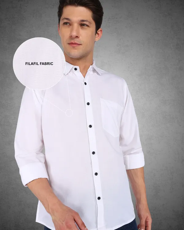 White_Solid_Casual_Cotton_Blend_Shirt_For_Men