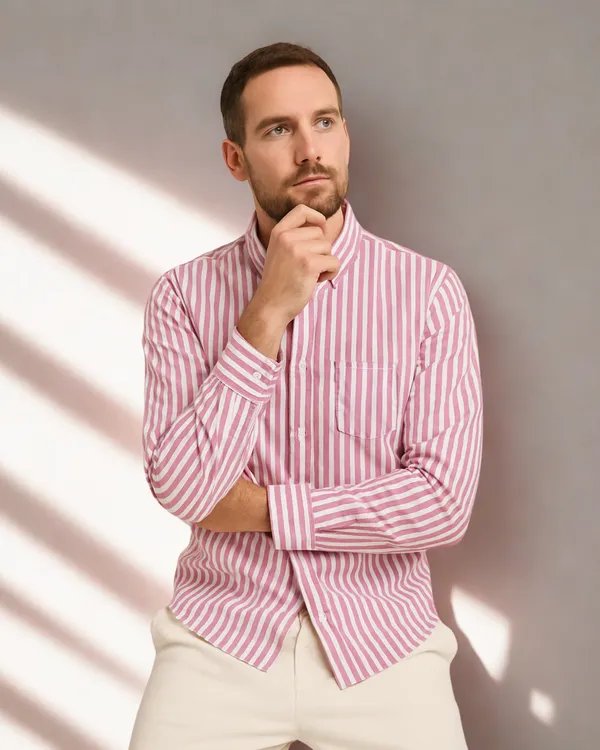 Mens_Striped_Casual_Pink__Shirt_Made_With_Premium_Oxford_Cotton_Fabric