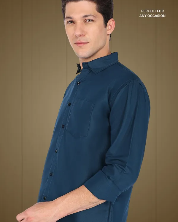 Teal_Solid_Casual_Cotton_Blend_Shirt_For_Men