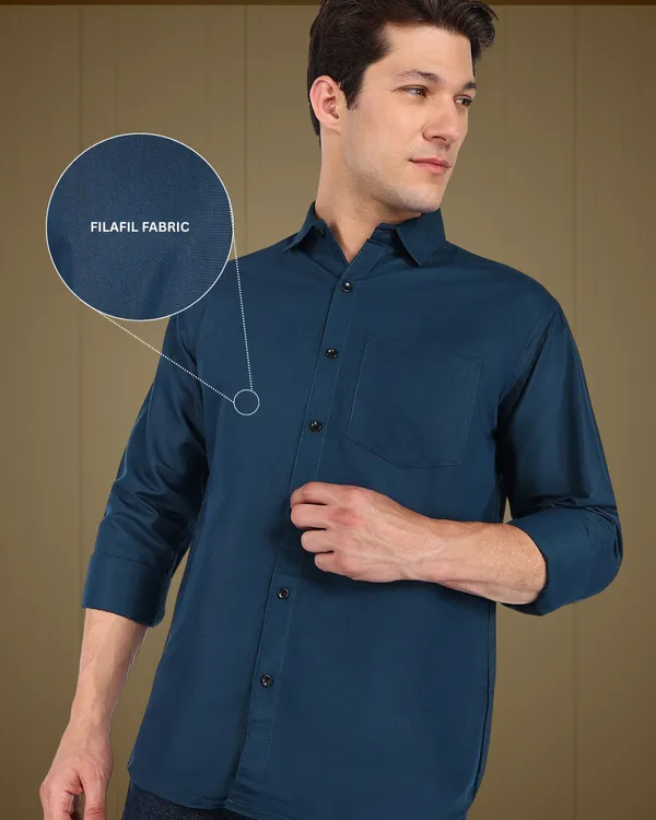 Teal_Solid_Casual_Cotton_Blend_Shirt_For_Men