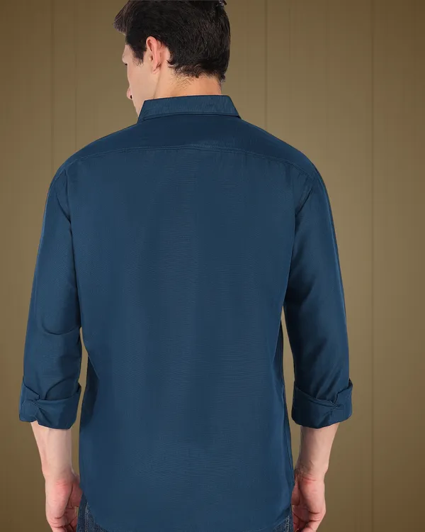 Teal_Solid_Casual_Cotton_Blend_Shirt_For_Men