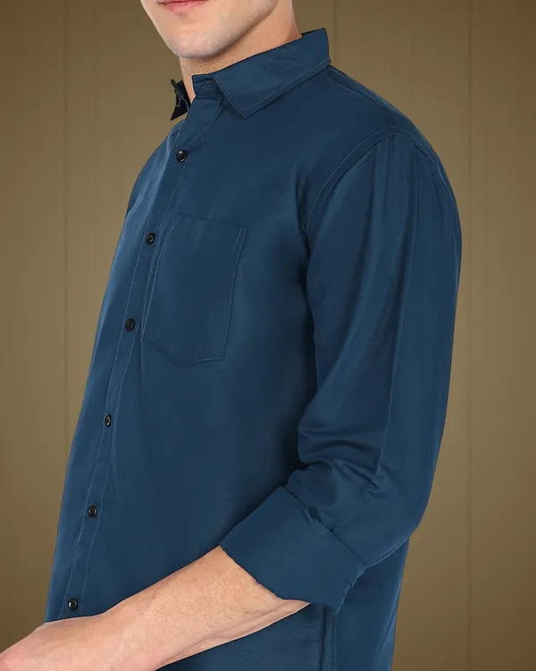 Teal_Solid_Casual_Cotton_Blend_Shirt_For_Men