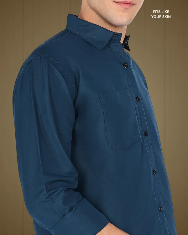 Teal_Solid_Casual_Cotton_Blend_Shirt_For_Men