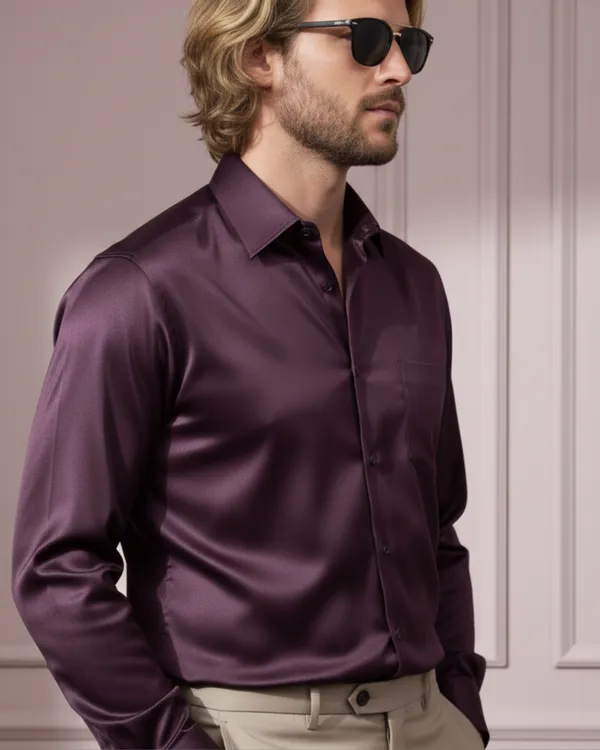 Mens_Satin_Fabric_Solid_Violet_Shirt