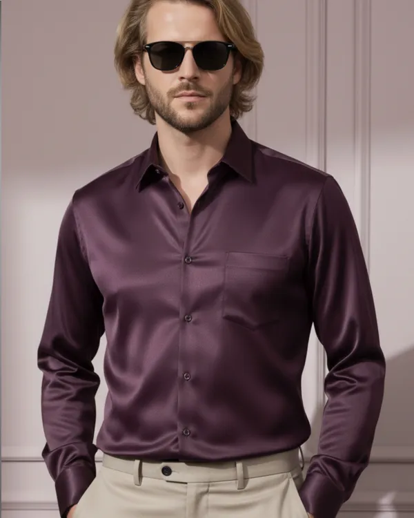 Mens_Satin_Fabric_Solid_Violet_Shirt