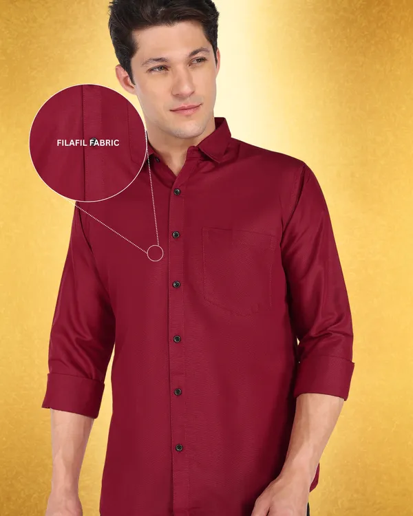 Maroon_Solid_Casual_Cotton_Blend_Shirt_For_Men