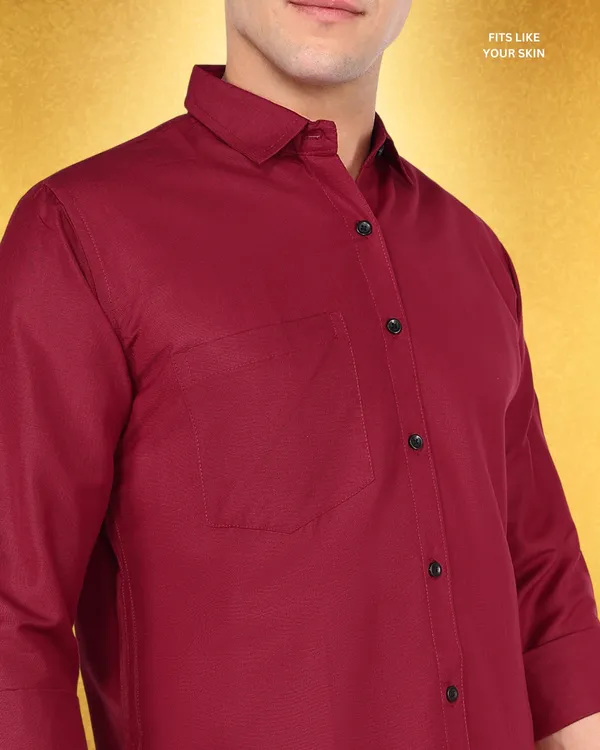 Maroon_Solid_Casual_Cotton_Blend_Shirt_For_Men