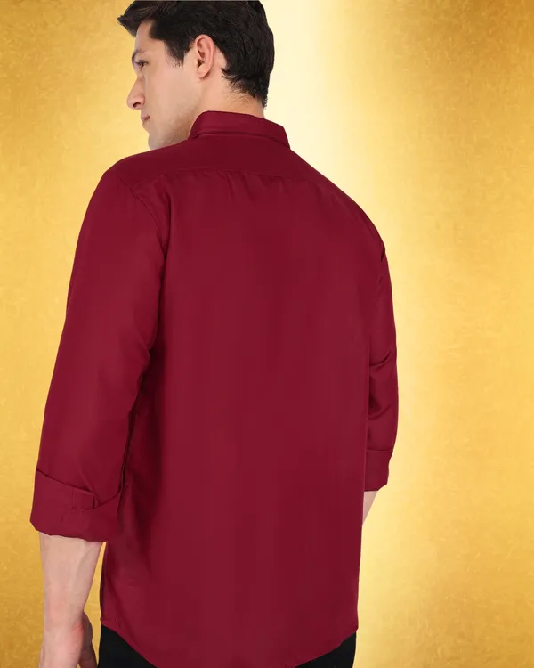 Maroon_Solid_Casual_Cotton_Blend_Shirt_For_Men