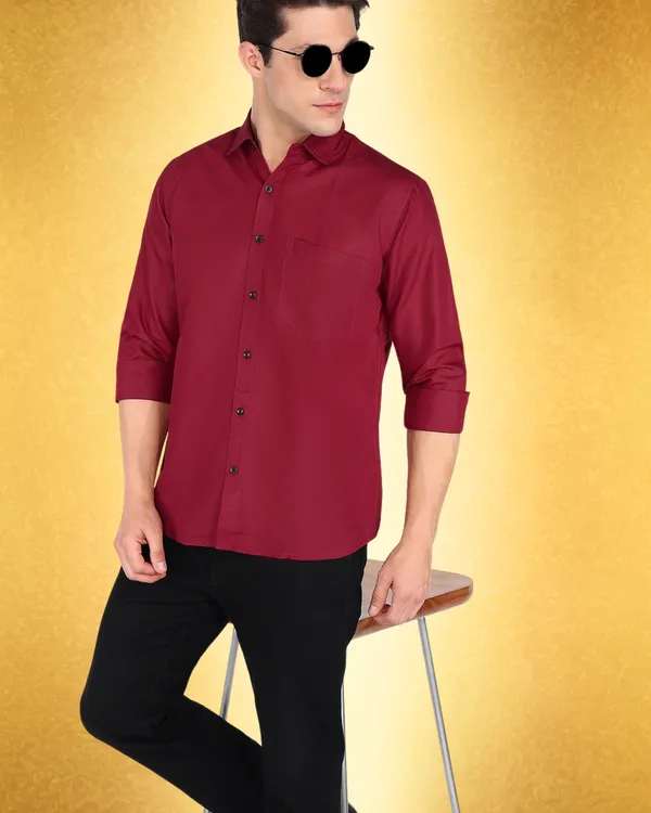 Maroon_Solid_Casual_Cotton_Blend_Shirt_For_Men