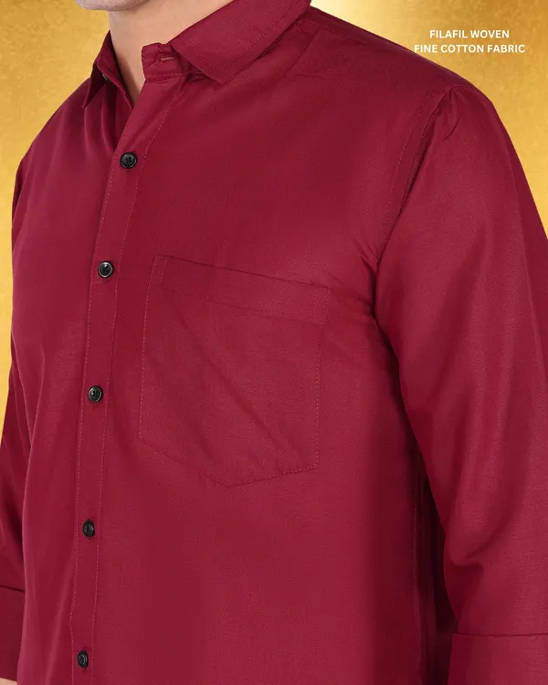 Maroon_Solid_Casual_Cotton_Blend_Shirt_For_Men