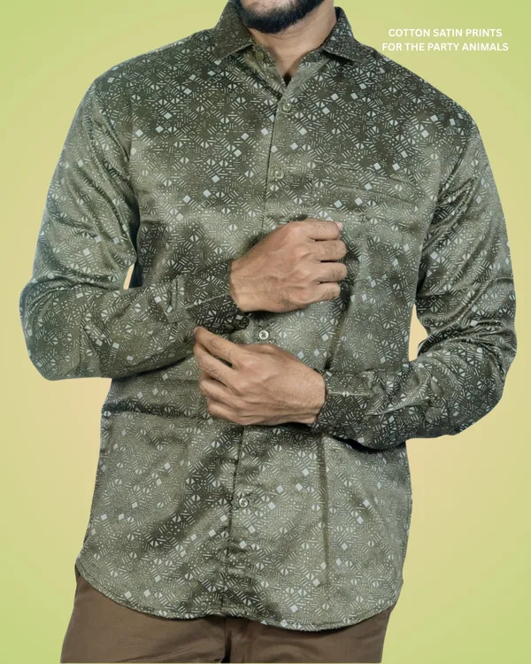 Mens__Regular_Fit_Green_Shirt_Made_With_Premium_Satin_Printed_Cotton_Fabric