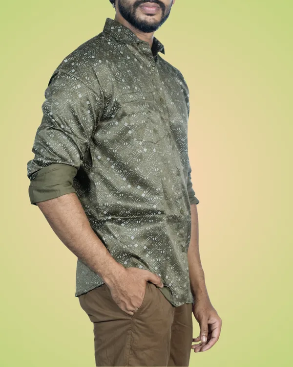 Mens__Regular_Fit_Green_Shirt_Made_With_Premium_Satin_Printed_Cotton_Fabric