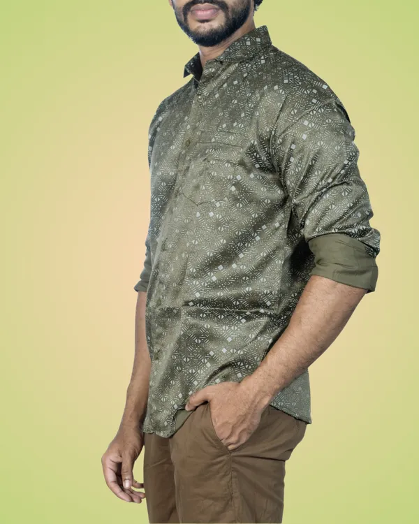 Mens__Regular_Fit_Green_Shirt_Made_With_Premium_Satin_Printed_Cotton_Fabric