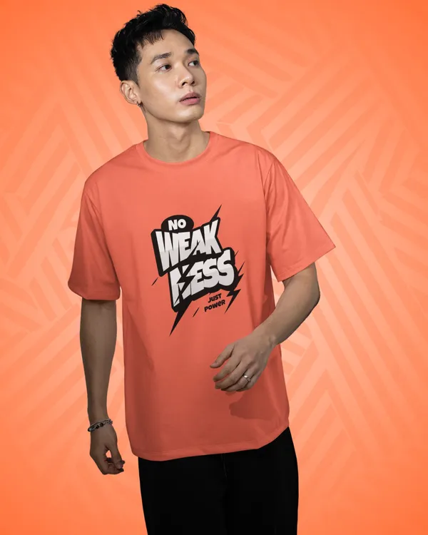 Mens_No_Weakness_Oversized_Korean_Fit_Orange_Tshirt_Made_With_Premium_Biowashed_240_GSM_Loopknit_Cotton_Fabric
