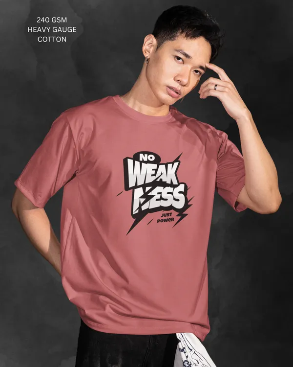 Mens_No_Weakness_Oversized_Korean_Fit_Plum_Tshirt_Made_With_Premium_Biowashed_240_GSM_Loopknit_Cotton_Fabric