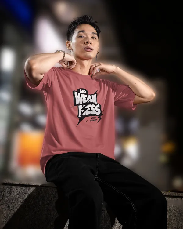 Mens_No_Weakness_Oversized_Korean_Fit_Plum_Tshirt_Made_With_Premium_Biowashed_240_GSM_Loopknit_Cotton_Fabric