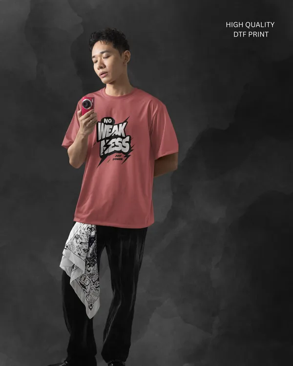 Mens_No_Weakness_Oversized_Korean_Fit_Plum_Tshirt_Made_With_Premium_Biowashed_240_GSM_Loopknit_Cotton_Fabric