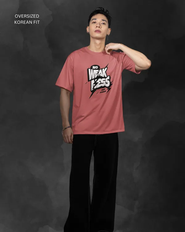 Mens_No_Weakness_Oversized_Korean_Fit_Plum_Tshirt_Made_With_Premium_Biowashed_240_GSM_Loopknit_Cotton_Fabric