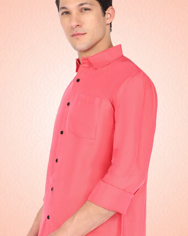 Pink_Solid_Casual_Cotton_Blend_Shirt_For_Men