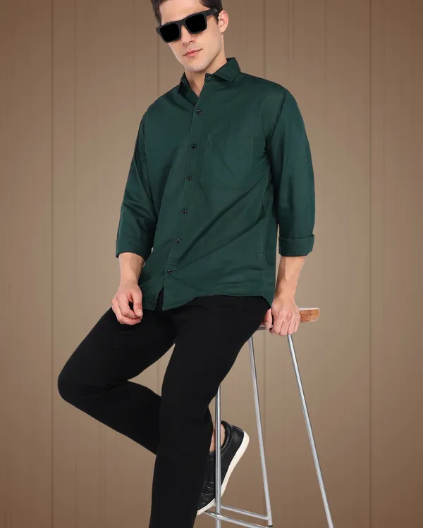 Bottle_Green_Solid_Casual_Cotton_Blend_Shirt_For_Men