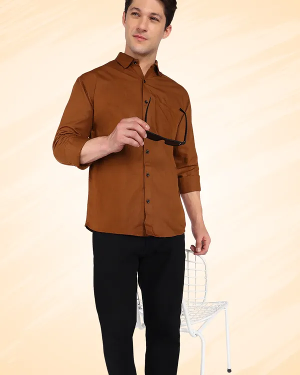 Brown_Solid_Casual_Cotton_Blend_Shirt_For_Men