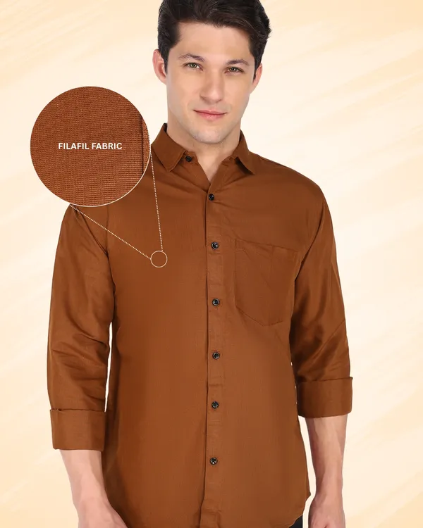 Brown_Solid_Casual_Cotton_Blend_Shirt_For_Men