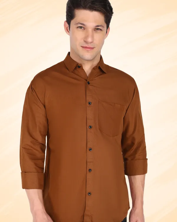 Brown_Solid_Casual_Cotton_Blend_Shirt_For_Men