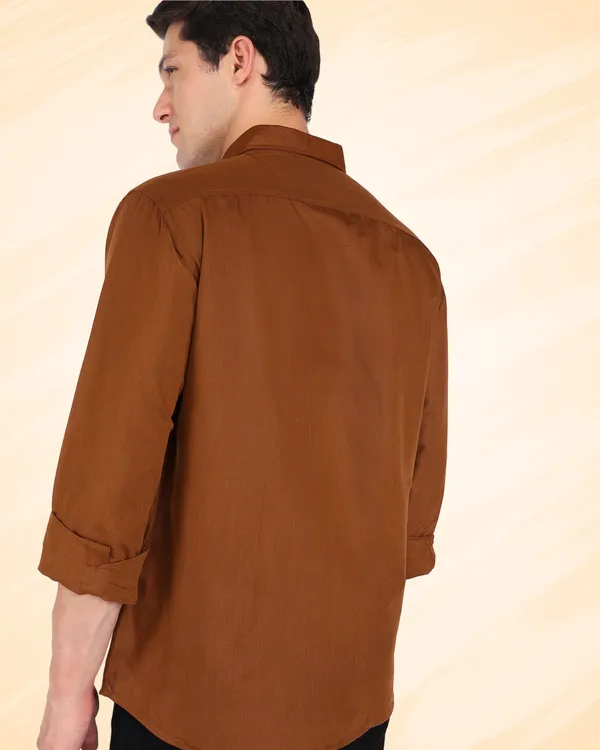 Brown_Solid_Casual_Cotton_Blend_Shirt_For_Men