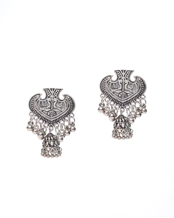 Oxidized_Silver-Toned_Engraved_Peacock_Stud_Jhumka_Earrings