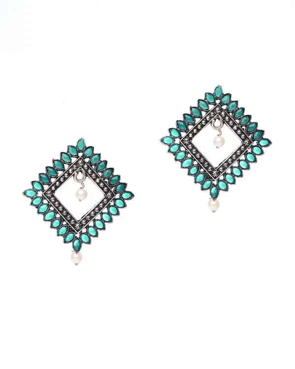 Oxidized_Silver-Toned_Square_Stud_Earrings_with_Green_Marquise_Stones