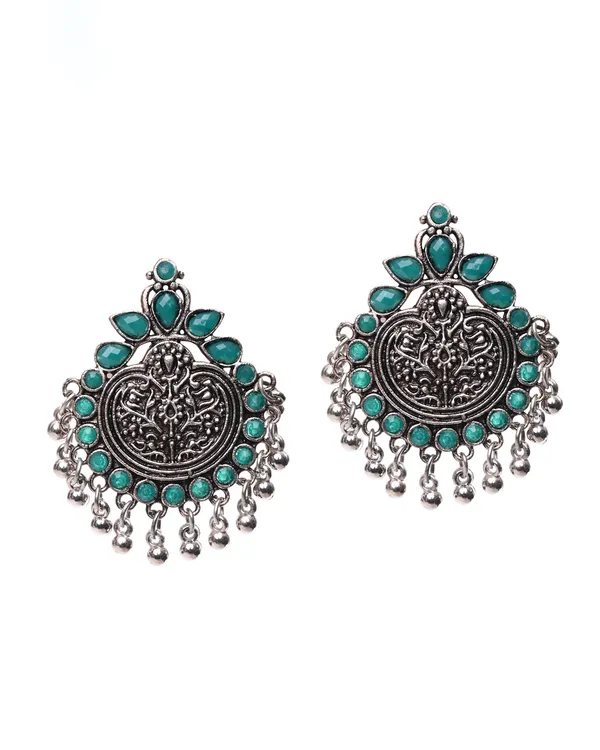 Oxidized_Silver-Toned_Stud_Earrings_with_Green_Stones_and_Ghungroo_Detail