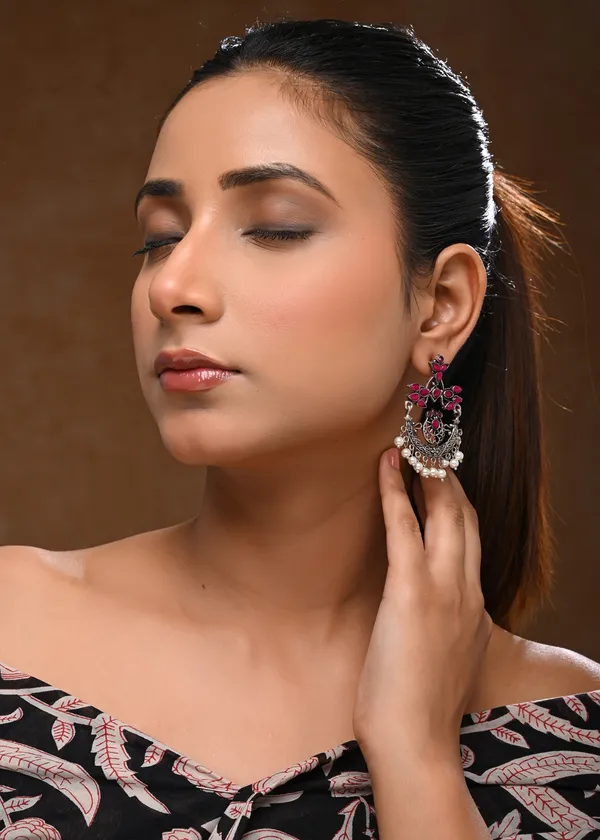 Oxidized_Silver-Toned_Floral_Chandbali_Drop_Earrings_with_Ruby_Stones_and_Pearls