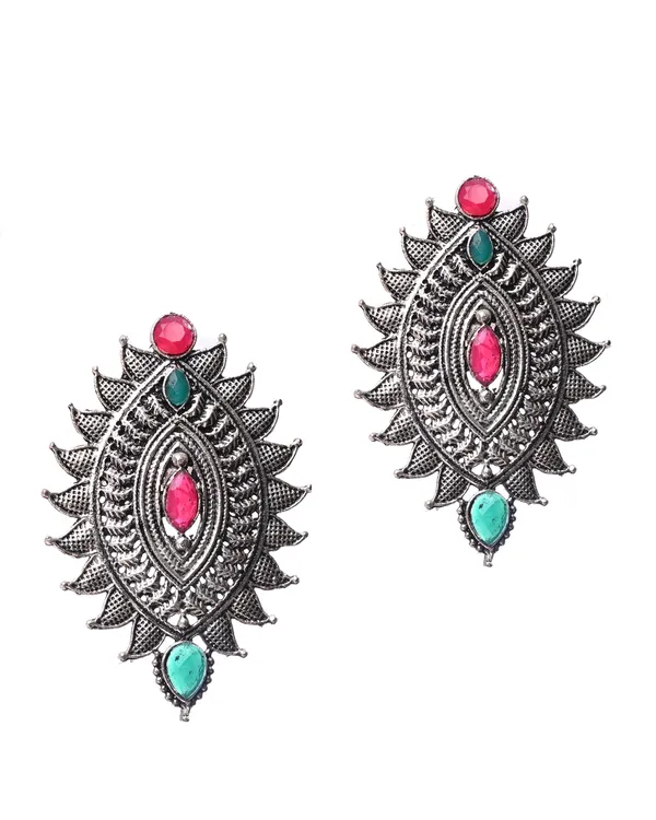 Oxidized_Silver-Toned_Spike-Edged_Stud_Earrings_with_Dual-Tone_Stones