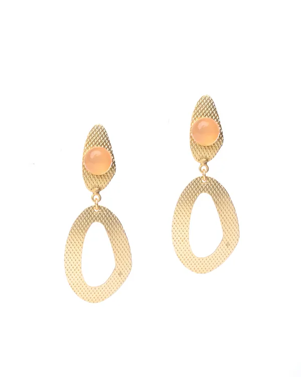 Gold-Toned_Textured_Drop_Earrings_with_Pink_Stone_Detail