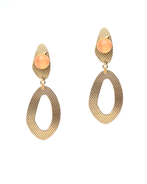 Gold-Toned_Textured_Drop_Earrings_with_Pink_Stone_Detail