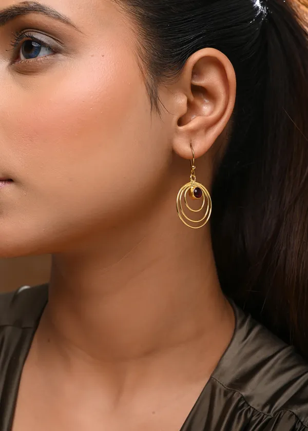 Gold-Toned_Multi-Hoop_Drop_Earrings_with_Ruby_Red_Stone
