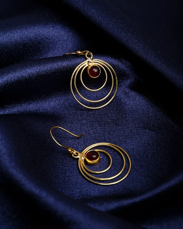 Gold-Toned_Multi-Hoop_Drop_Earrings_with_Ruby_Red_Stone