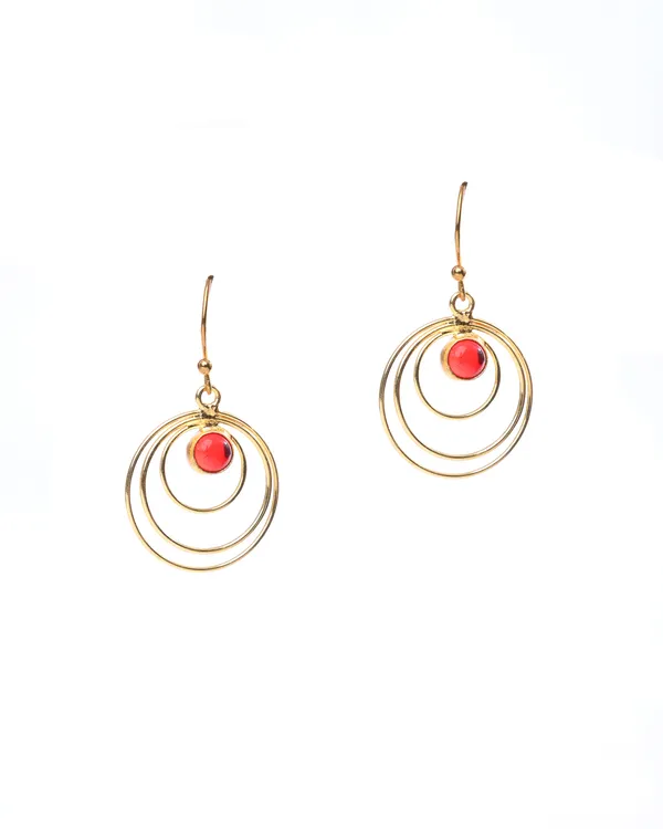 Gold-Toned_Multi-Hoop_Drop_Earrings_with_Ruby_Red_Stone