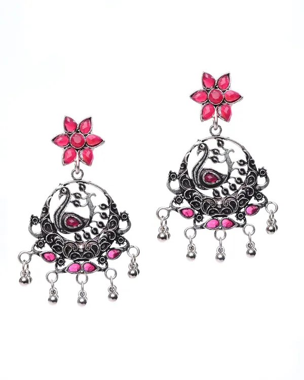 Oxidized_Silver-Toned_Peacock_Drop_Earrings_with_Ruby_Stone_Floral_Top
