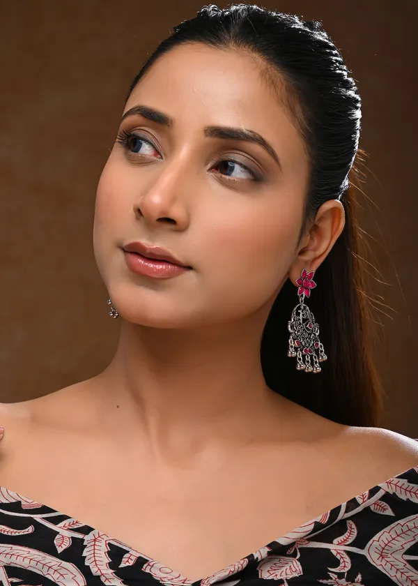 Oxidized_Silver-Toned_Peacock_Drop_Earrings_with_Ruby_Stone_Floral_Top
