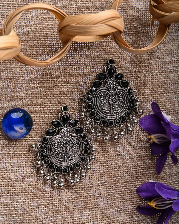 Oxidized_Silver-Toned_Stud_Earrings_with_Black_Stones_and_Ghungroo_Detail