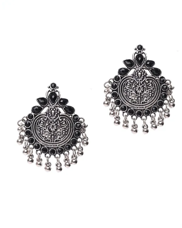 Oxidized_Silver-Toned_Stud_Earrings_with_Black_Stones_and_Ghungroo_Detail